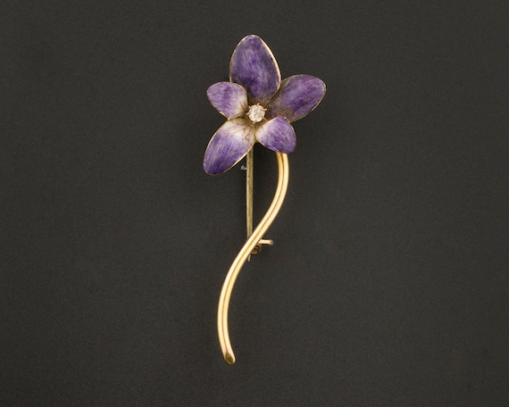 Antique Violet Brooch | Antique Enamel Violet Broo