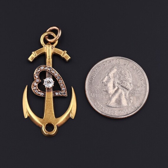 Antique Anchor with Diamond Heart Pendant of 18k … - image 2