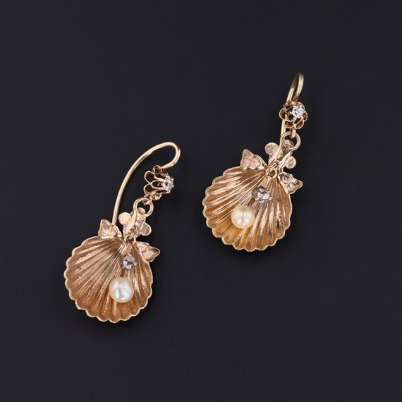 Antique Shell Earrings of 14k Gold - image 3