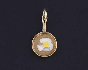 Vintage Egg in Frying Pan Charm of 14k Gold