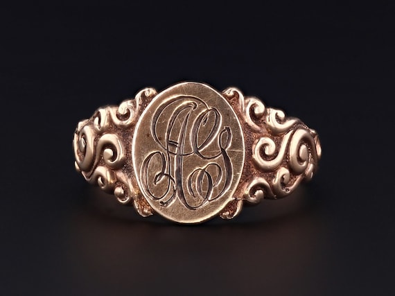 Antique Signet Ring | AG Initial Ring | 10k Gold R