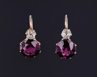 Antique Garnet and Diamond Earrings of 18k Gold