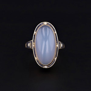 Antique Chalcedony and Enamel Ring of 14k Gold