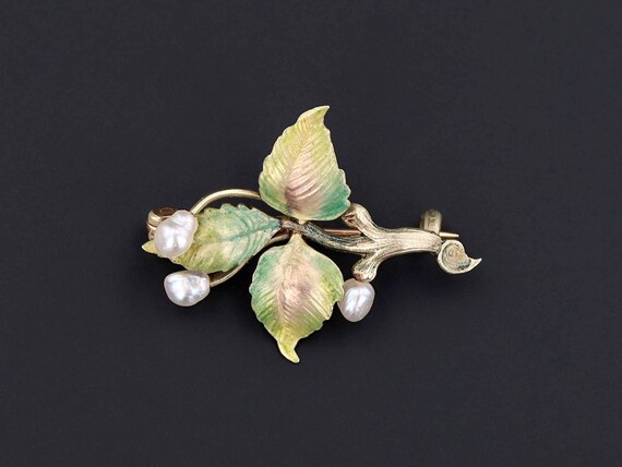 Branch Brooch | Antique Leaves Brooch | Enamel an… - image 1