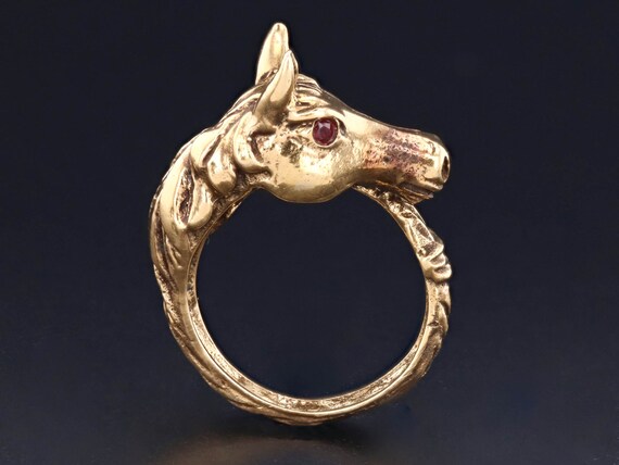 Vintage Horse Wrap Around Ring of 14k Gold - image 3