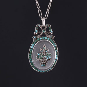 Antique Rock Crystal and Turquoise Flower Pendant image 1