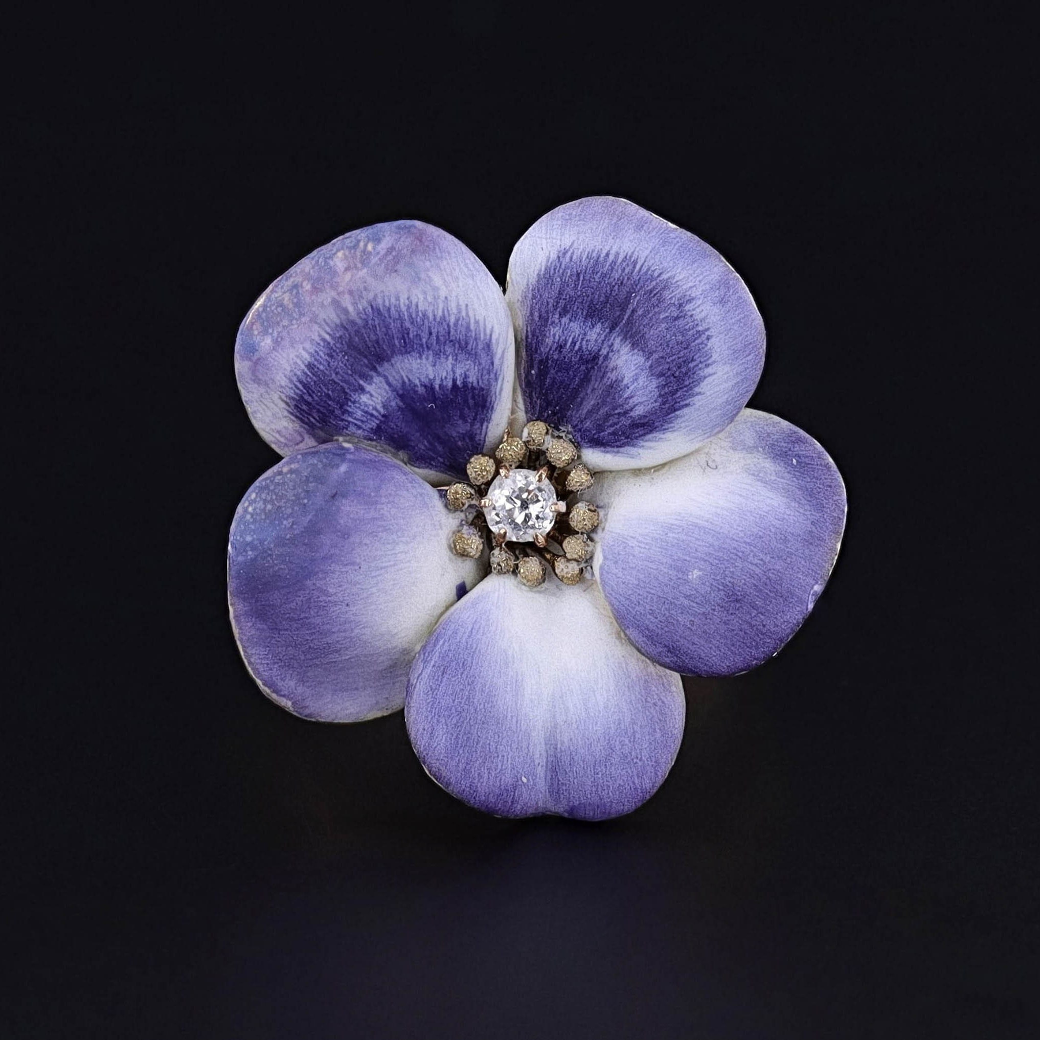Antique Diamond Flower Earrings  Pink Enamel Flower Earrings - Trademark  Antiques