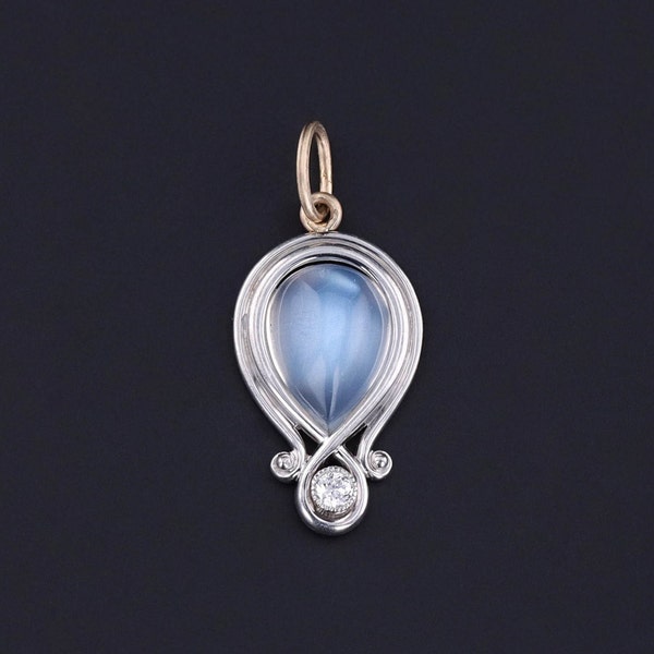 Antique Moonstone Charm of Platinum & 14k Gold