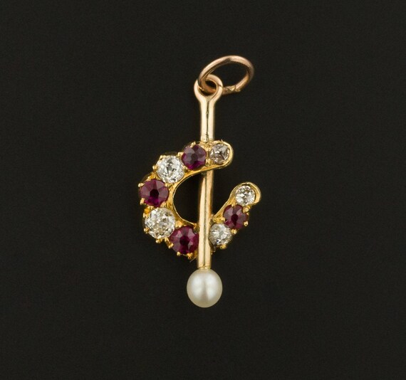 Antique Horseshoe Charm | Ruby & Diamond Horseshoe