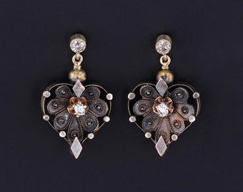 Antique Diamond Heart Conversion Earrings of 14k Gold