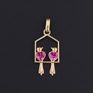 Vintage Ruby Lovebirds Pendant of 18k Gold image 1