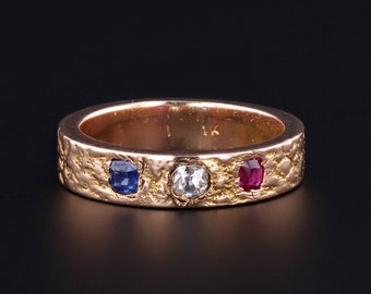 Antique Ruby, Diamond and Sapphire Ring of 14k Gold