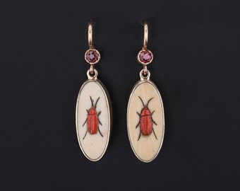 Shibayama Insect with Ruby Conversion Earrings in 14k Gold