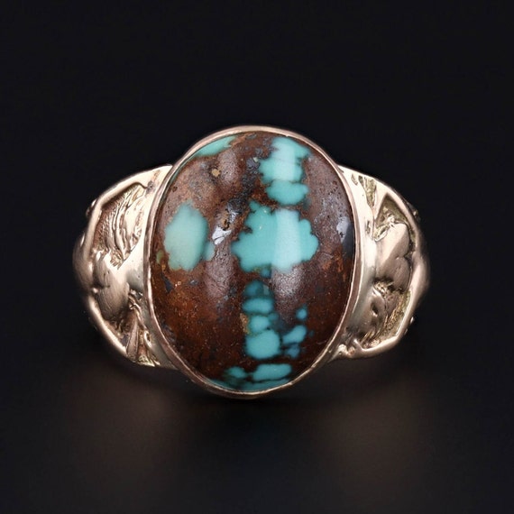 Vintage Turquoise Woman Ring of 10k Gold - image 1