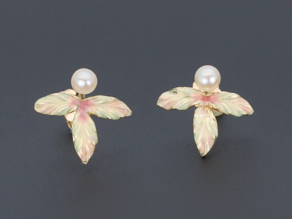 Enamel Leaf Earrings | Antique Pin Conversion | En