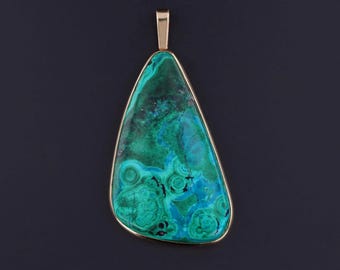 Vintage Azurite Malachite Pendant of 14k Gold