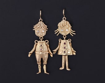 Vintage Mismatched Children Earrings of 14k Gold