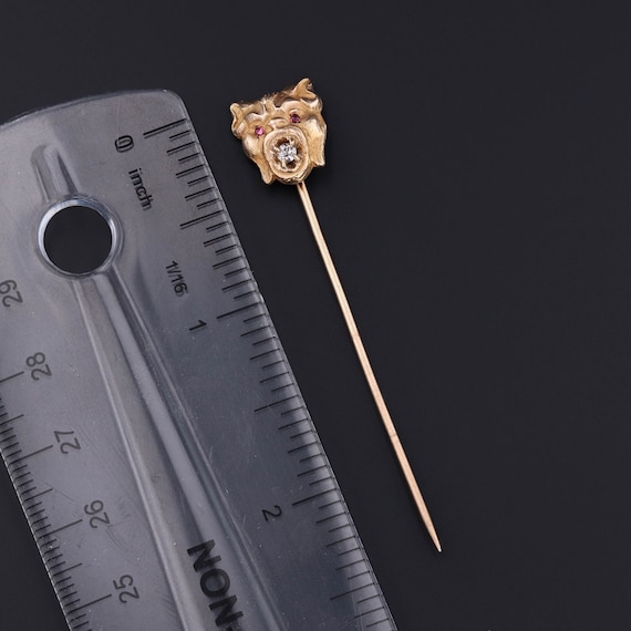 Vintage Diamond Gargoyle Stick Pin of 14k Gold - image 3