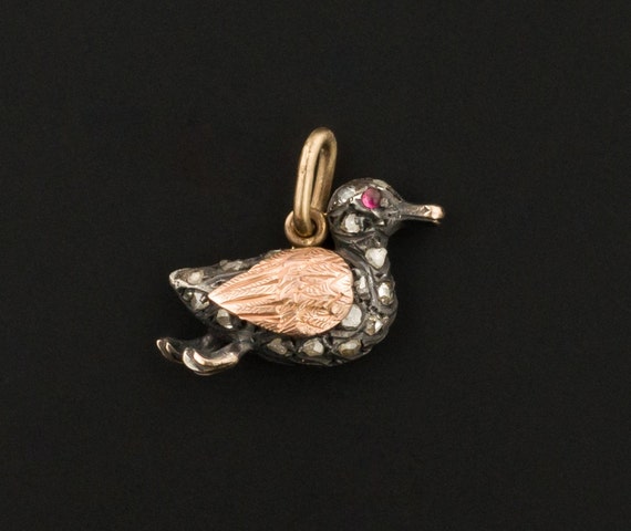 Diamond Duck Charm | Antique Duck Charm | Silver &
