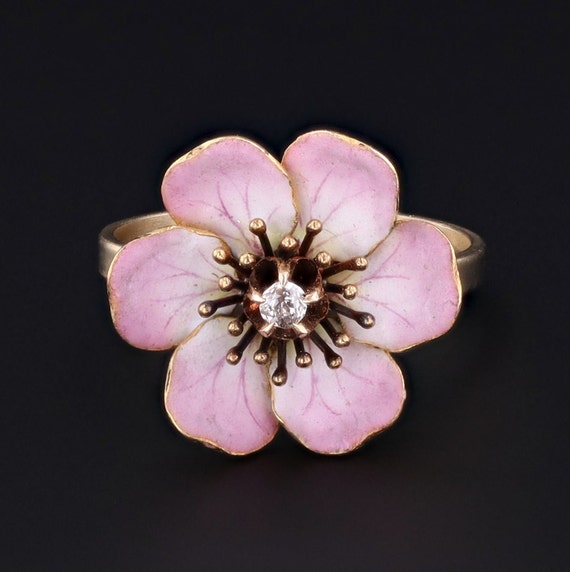 Flower Ring | Antique Pin Conversion | Enamel & Di