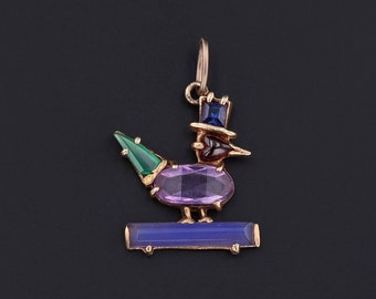 Vintage Gemstone Duck Charm of 14k Gold