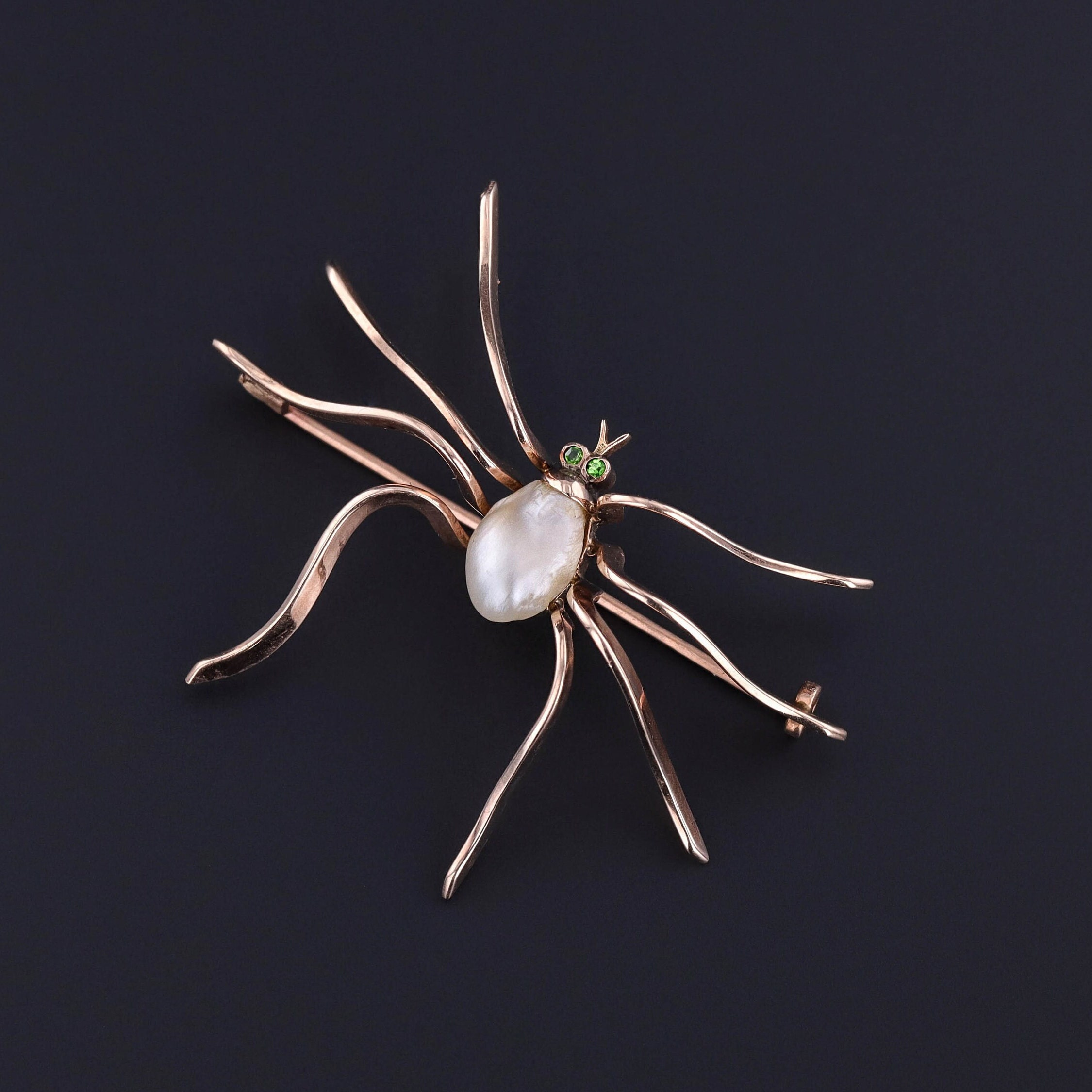 Antique Pearl Spider Brooch of 10k Gold 