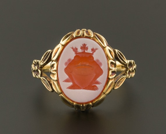 Vintage Intaglio Ring | Frog Prince Ring | 14k Gol