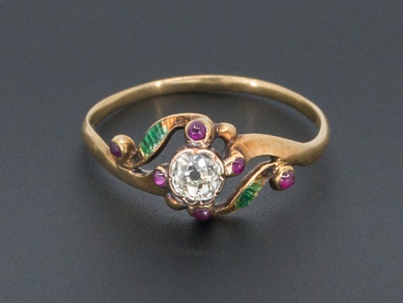 Antique Diamond Ring | Enamel Ruby & Diamond Ring
