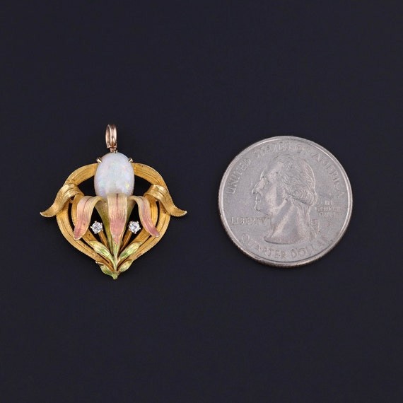 Antique Opal Flower Pendant of 14k Gold - image 2