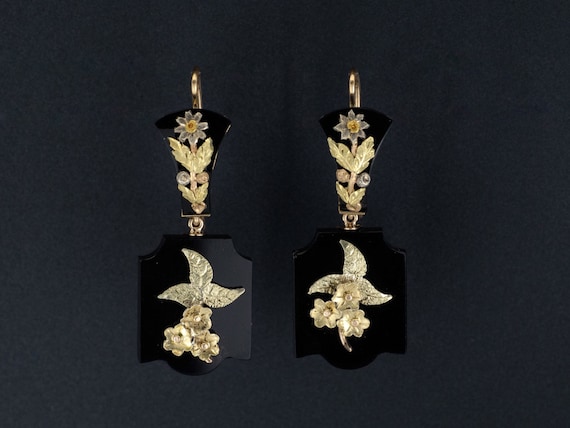 Antique Onyx Earrings | Antique Gold Flower Earrin
