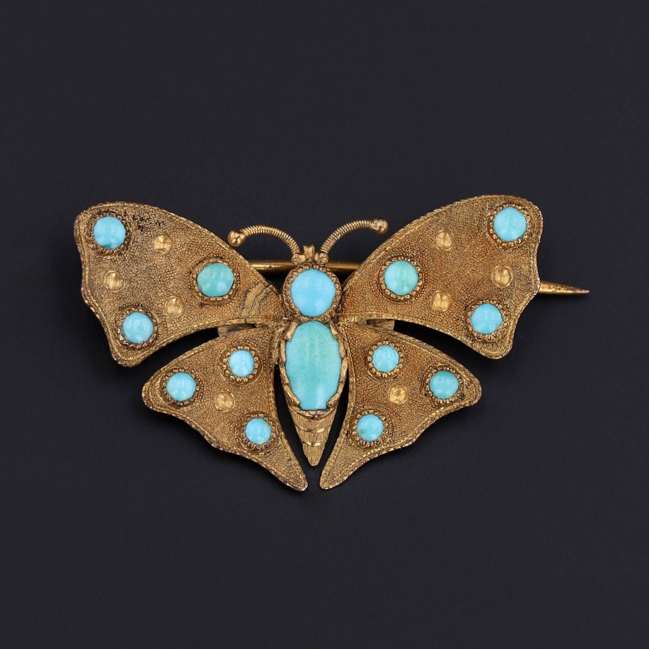 Antique Turquoise Butterfly Brooch of 14k Gold - Etsy