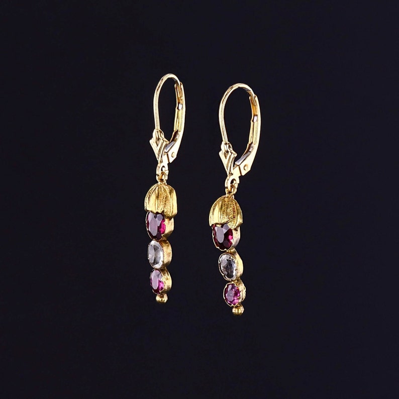 Antique Garnet and Rock Crystal Conversion Earrings of 14k Gold image 2