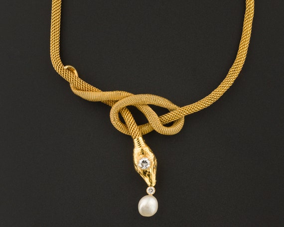 Vintage Snake Necklace | Diamond & Pearl Snake Nec
