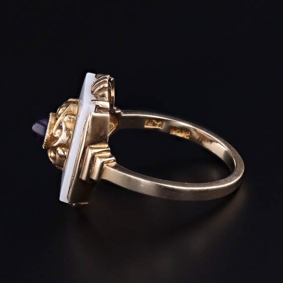 Vintage Amethyst and Agate Ring of 10k Gold - image 3