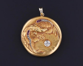 Antique Eagle Brooch Locket of 18k Gold