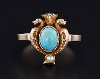 Turquoise Egyptian Revival Ring of 14k Gold