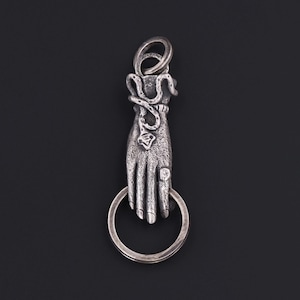 Antique Reproduction Hand Charm Holder Pendant of Sterling Silver