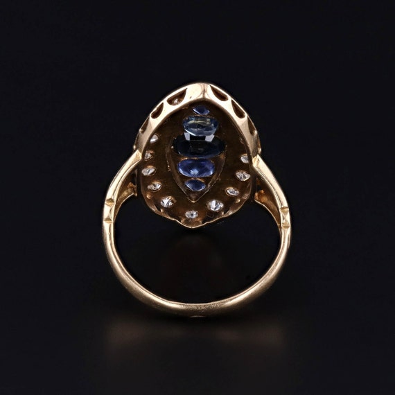 Antique Sapphire and Diamond Navette Ring of 18k … - image 4