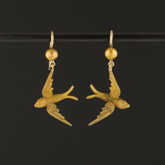 Gold Swallow Earrings | 14k Gold Swallow Bird Earr