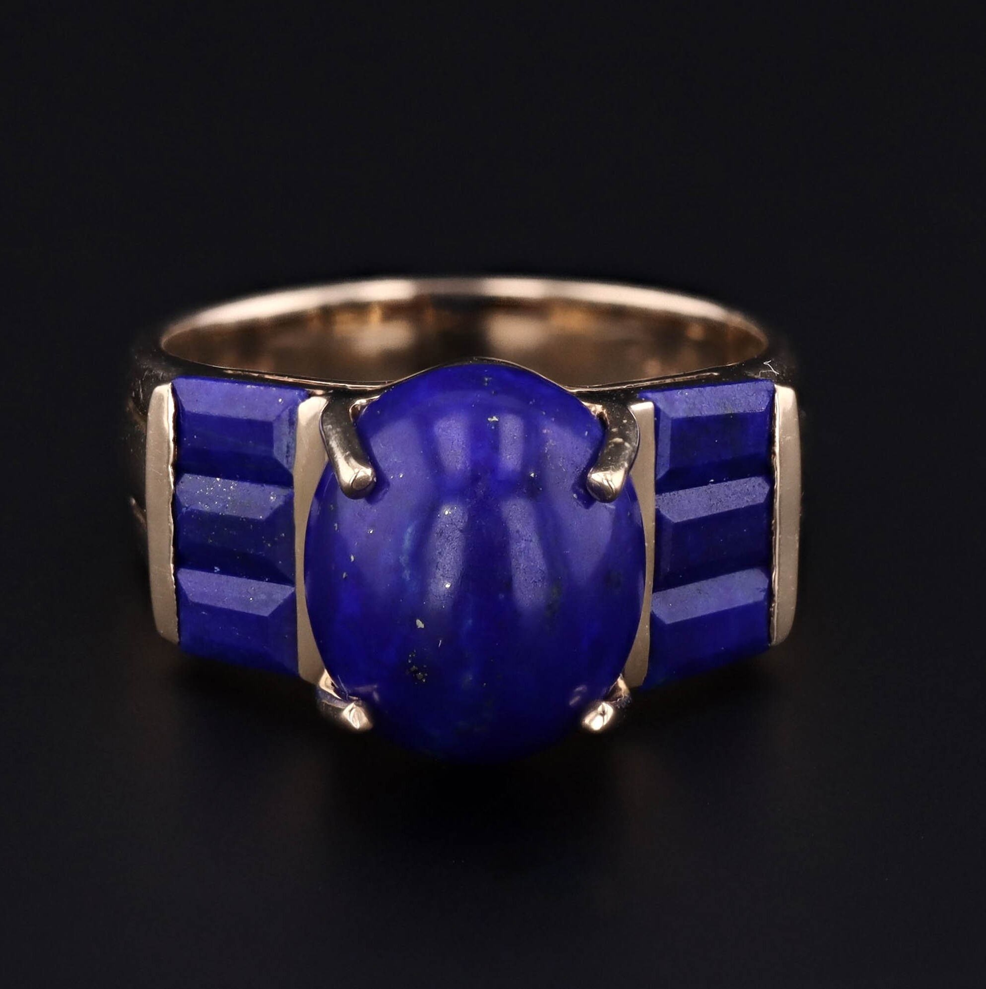 Vintage Lapis Lazuli Ring 10k Gold Ring 