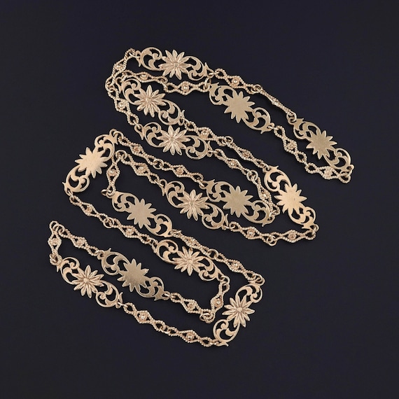 Antique Fancy Link Floral Chain of 14k Gold - image 1