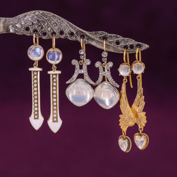 Antique Moonstone and Pearl Conversion Earrings o… - image 7