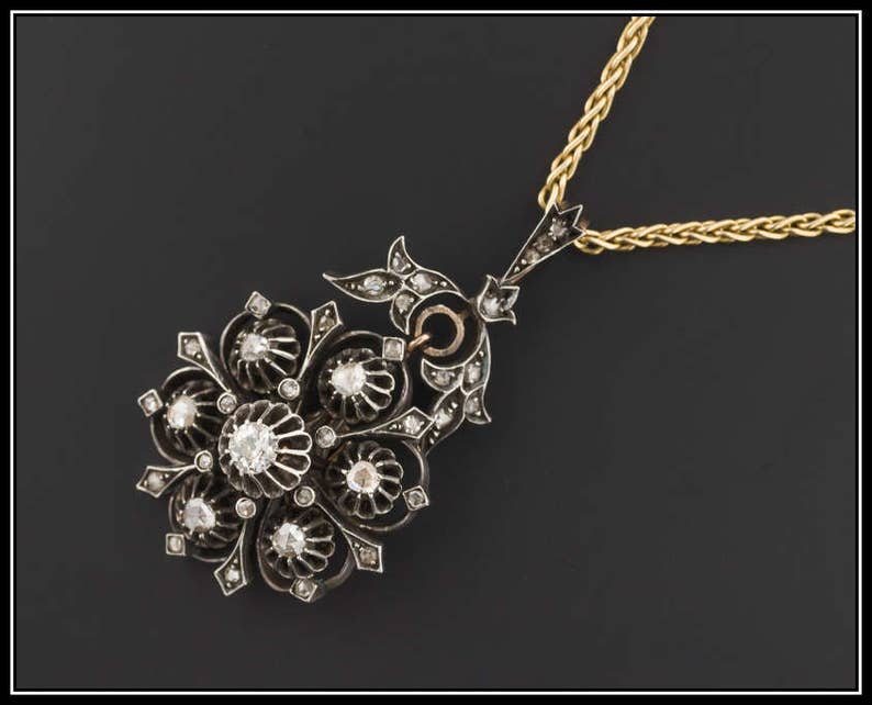 Antique Victorian Diamond Pendant or Necklace Antique Silver - Etsy