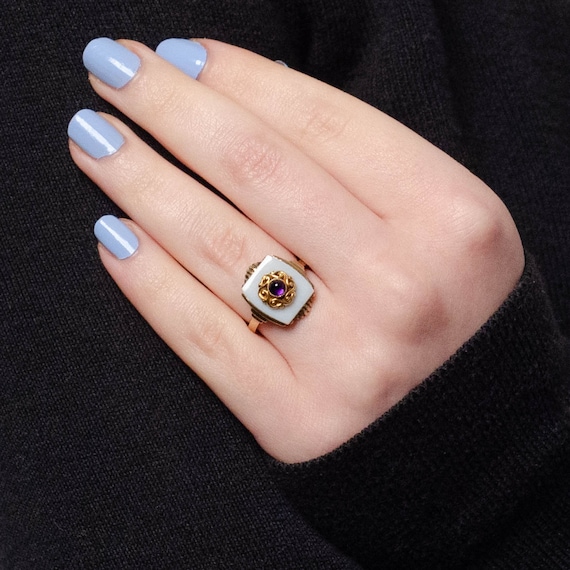 Vintage Amethyst and Agate Ring of 10k Gold - image 5