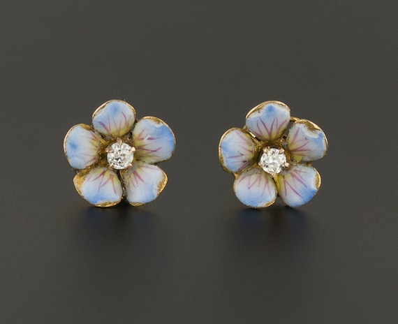 Blue Flower Earrings | Antique Flower Earrings | E