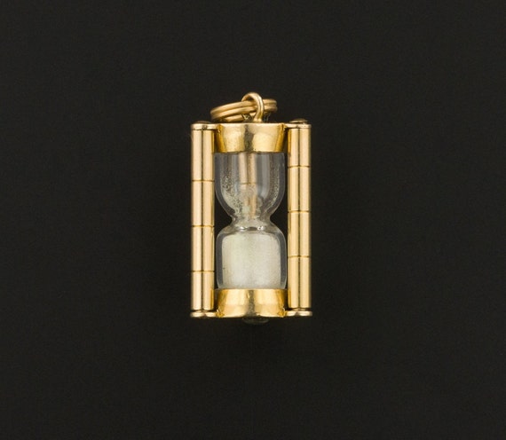 Vintage Hourglass Charm | 14k Gold Charm | Sand Ho