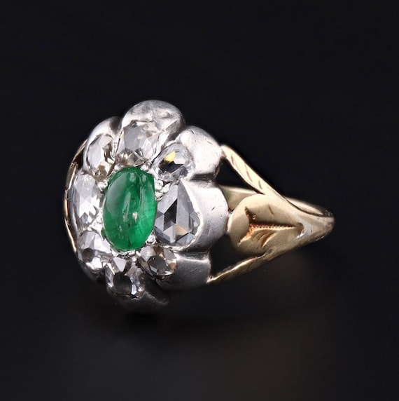 Antique Emerald Cabochon and Diamond Ring - image 2