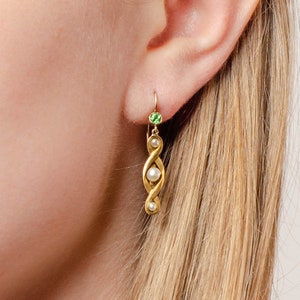 Antique Pearl and Tsavorite Garnet Earrings of 14k Gold image 5