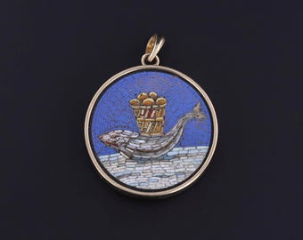 Colgante antiguo de micromosaico de oro de 14k