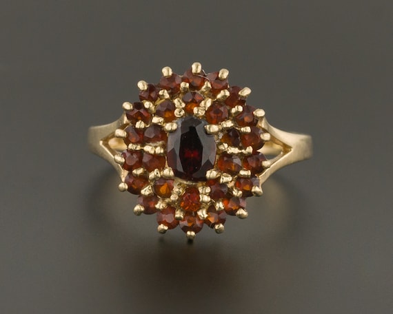 Garnet Cluster Ring | Antique Ring | 10k Gold Ring